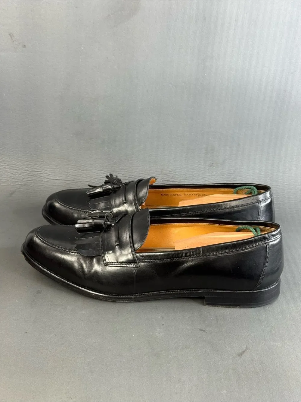 Mezlan Santander black leather kiltie tassel loafer shoes men’s size 10